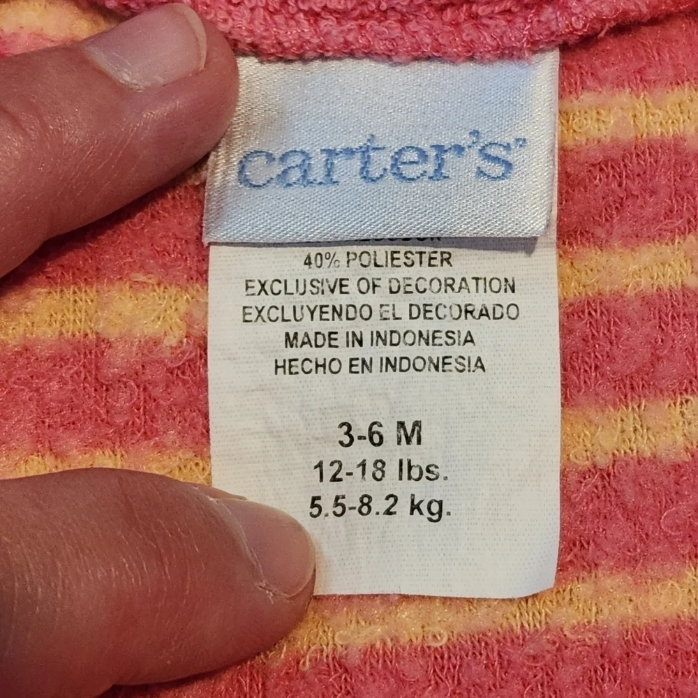 Vintage Carter's Terry Baby Girl Pink Snap Up Cat Footed Outfit Size 3-6 Months